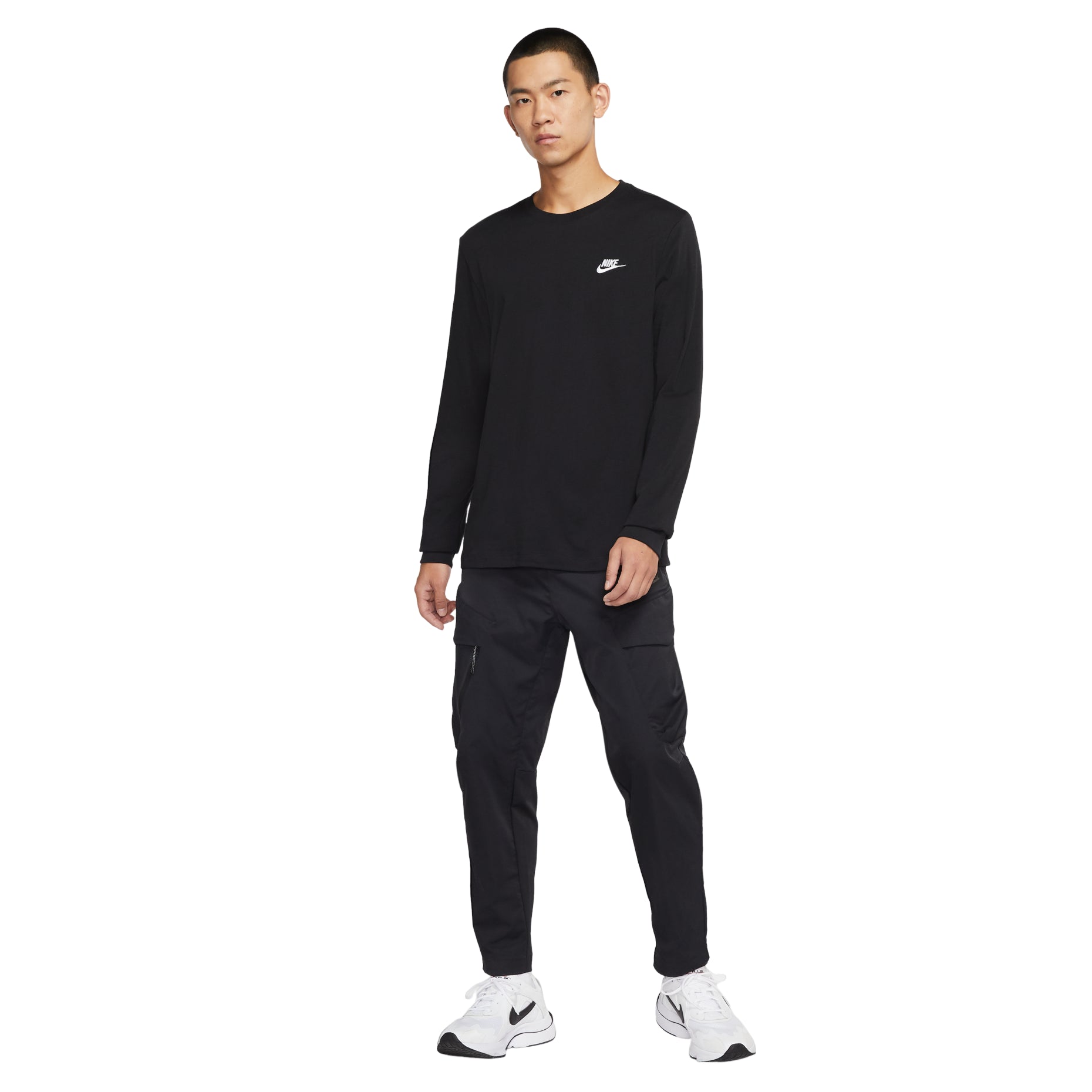 Men's Nike Embroidered Logo Loose Sports Running Long Sleeves Black T-Shirt AR5194-010