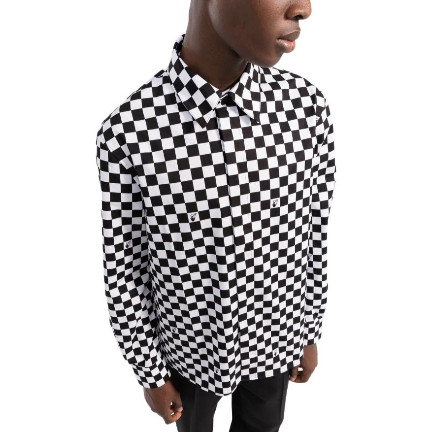 Men's Off-White FW22 Plaid Long Sleeves Version Black White Shirt OMGA227S22FAB00110011001