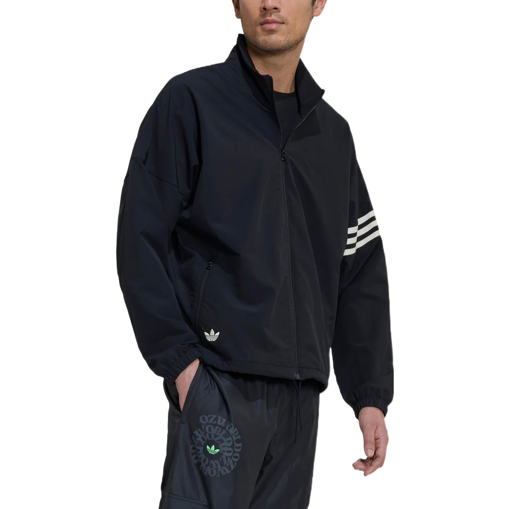 adidas Logo Printing Pattern Stripe Stand Jacket Asia Sizing 'Black' HM1868