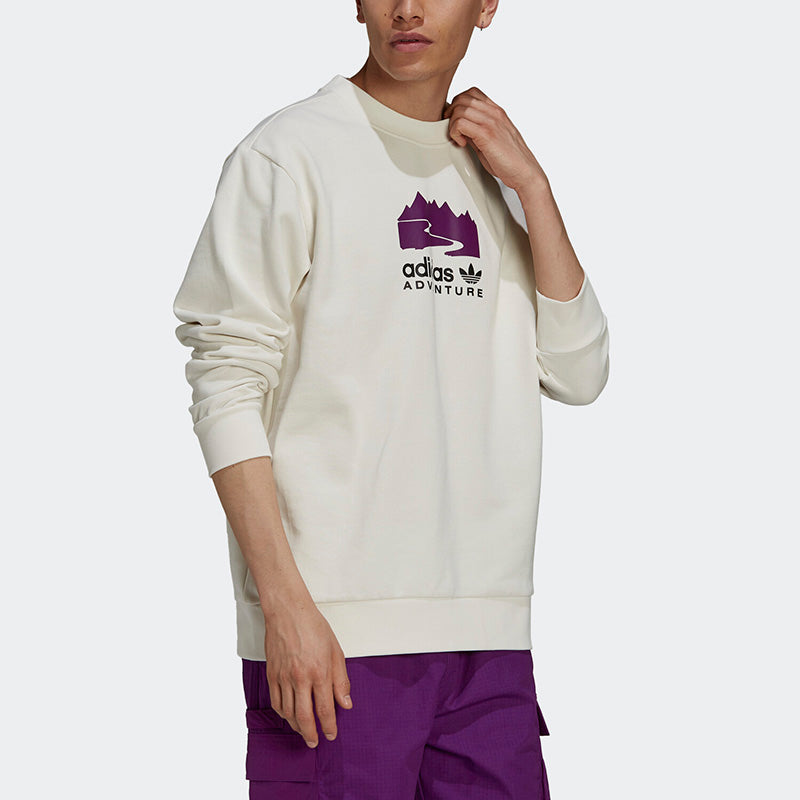 Men's adidas originals Casual Sports Round Neck Pullover Creamy White H09108