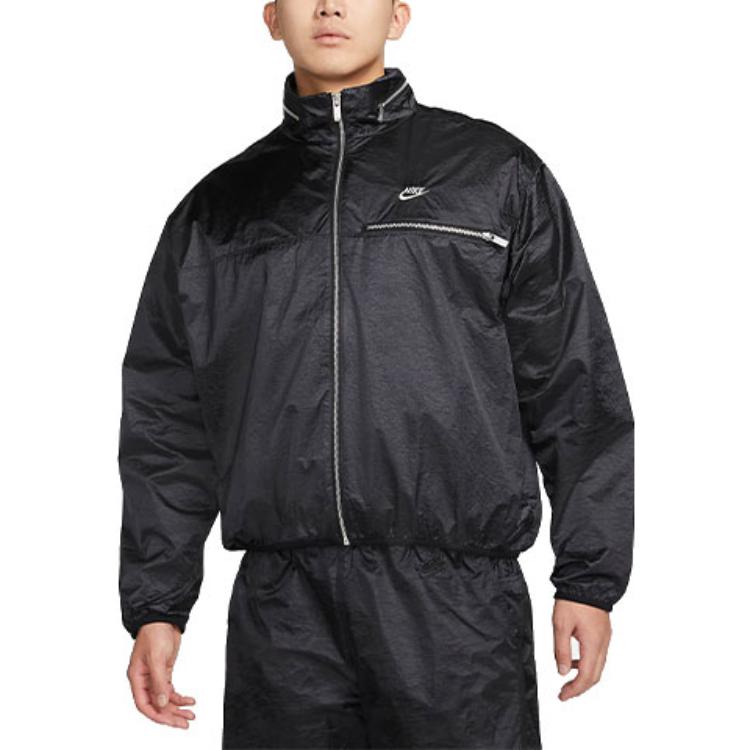 Men's Nike Solid Color Stand Collar Zipper Sports Black Jacket DQ4253-010
