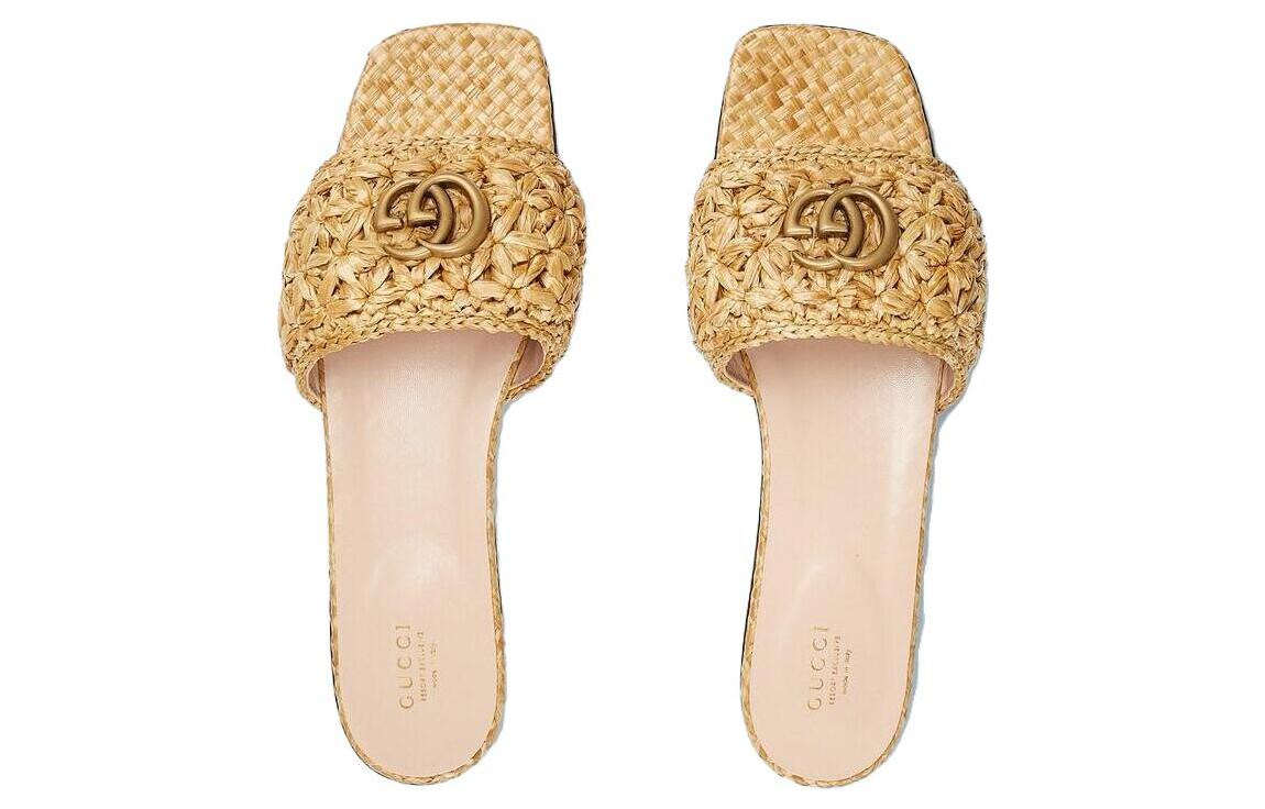 (WMNS) Gucci Double G Slide Sandal 'Woven Raffia' 703626-U4H00-9800