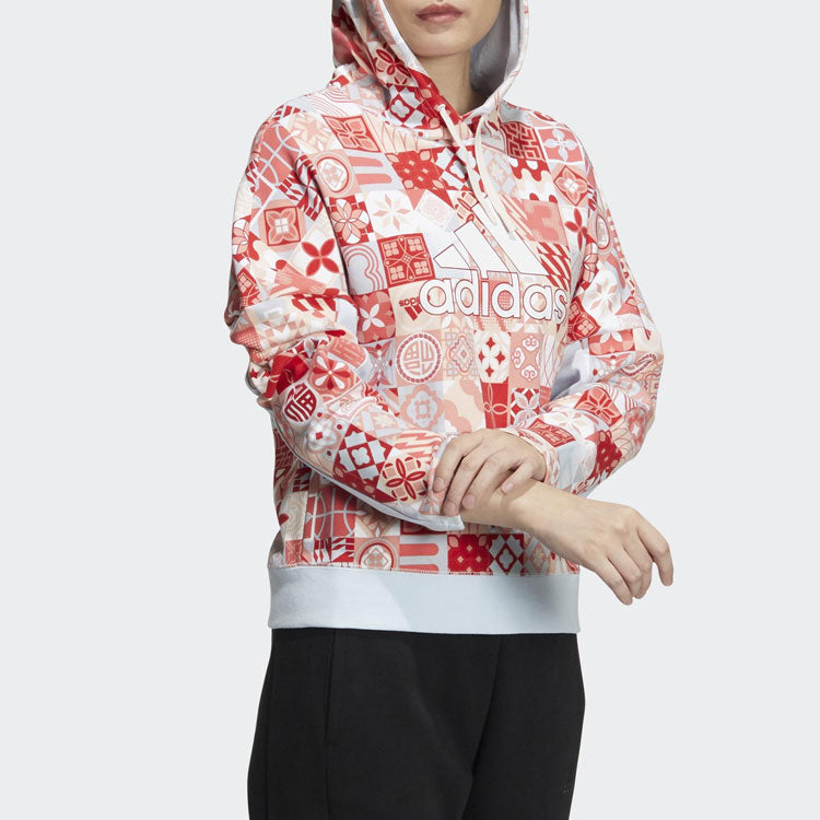 (WMNS) adidas Full Print Athleisure Casual Sports hooded Pullover Hoodie Red HC2795