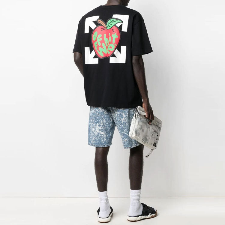 Off-White Apple Printing Arrow Short Sleeve Loose Fit Black OMAA038S21JER0151025