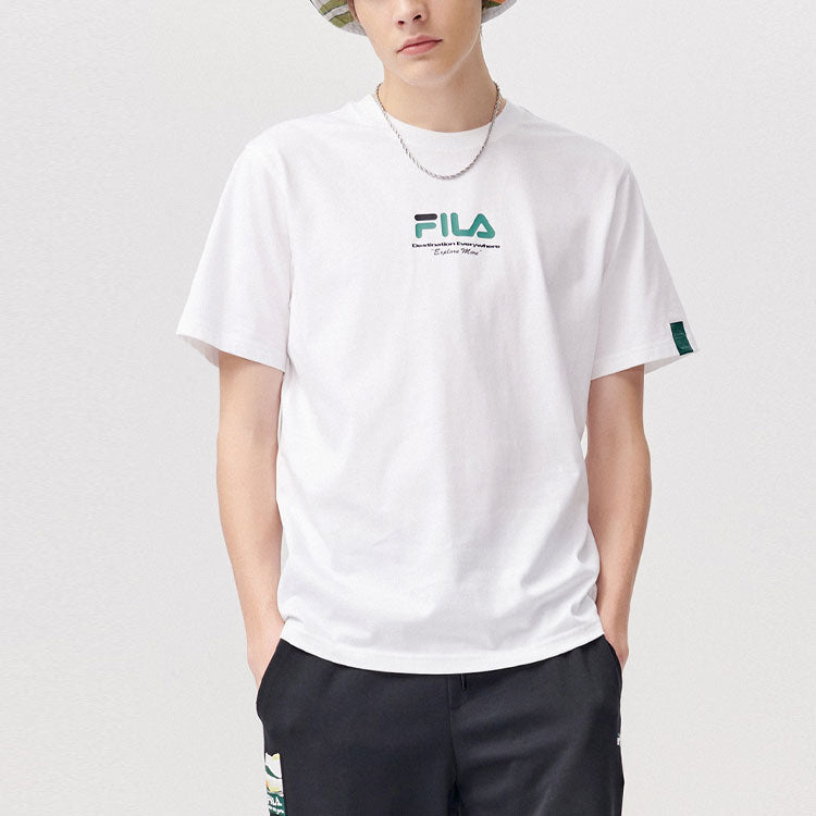 FILA FUSION Casual Sports Round Neck Printing Knit Short Sleeve White T11M123104F-WT