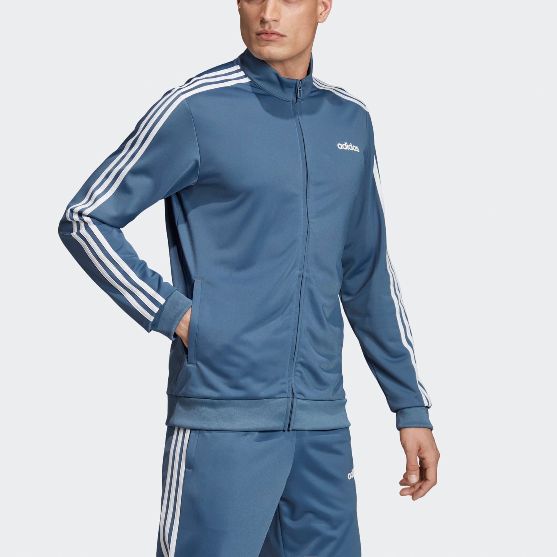 adidas E 3S TT TRIC Slim Fit Training Sports Stylish Jacket Blue Gray EI4893
