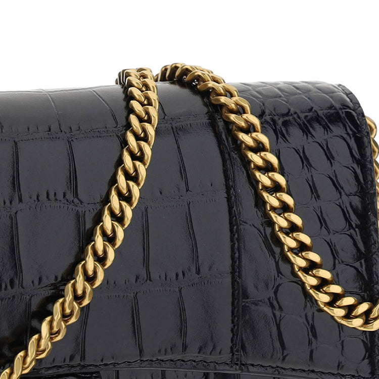 (WMNS) Balenciaga Hourglass Wallet On Chain Crocodile Embossed 'Black' 6560501LRGM1000
