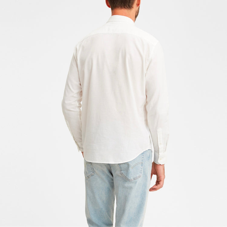Men's Levis Lapel Pure Cotton Pocket Long Sleeves White Shirt 85746-0000