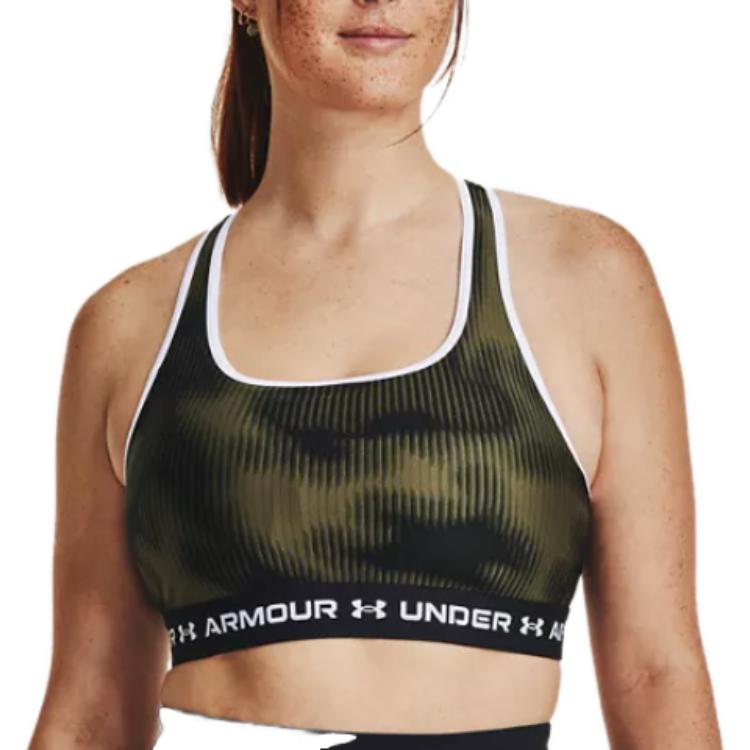 (WMNS) Under Armour Crossback Mid Printed Sports Bra 'Olive Green' 1361042-390