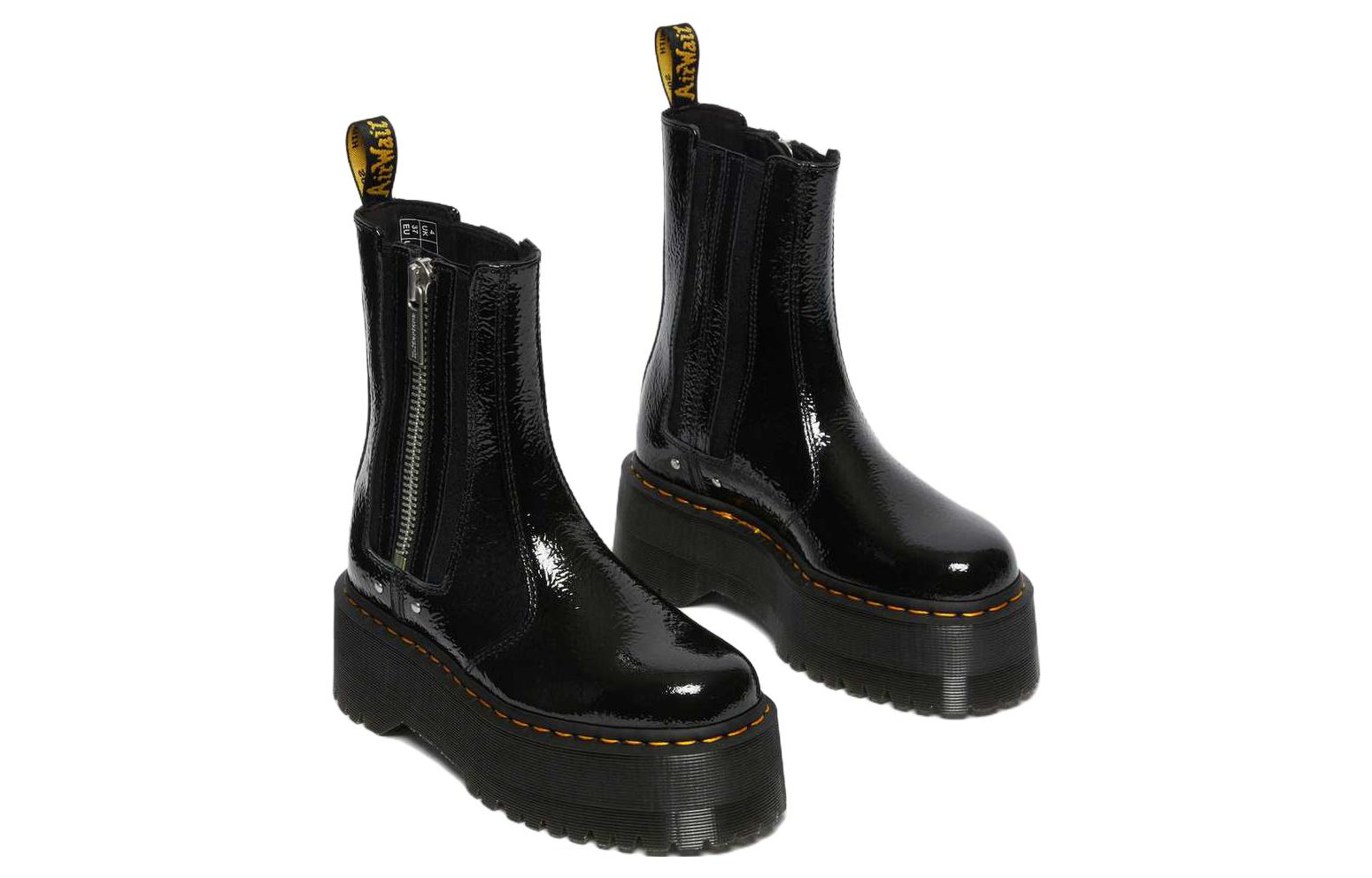 (WMNS) Dr. Martens 2976 Max Distressed Patent Chelsea Platform Boots 'Black' 27796001