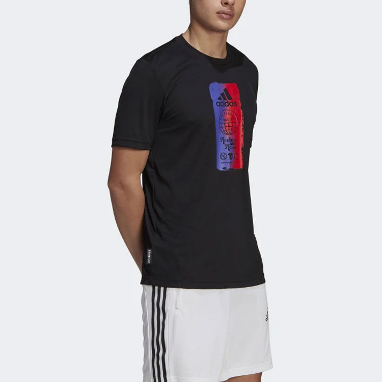 Men's adidas Multi-Color Printing Sports Short Sleeve Black T-Shirt GL3263