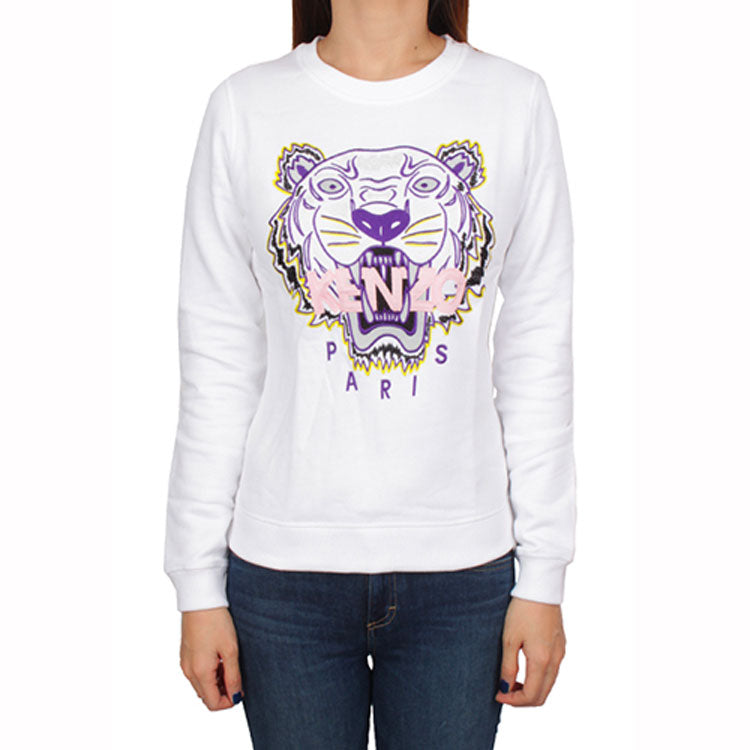 (WMNS) KENZO Tiger Head Pattern Long Sleeves Round Neck Hoodie White F852SW7054XA-01