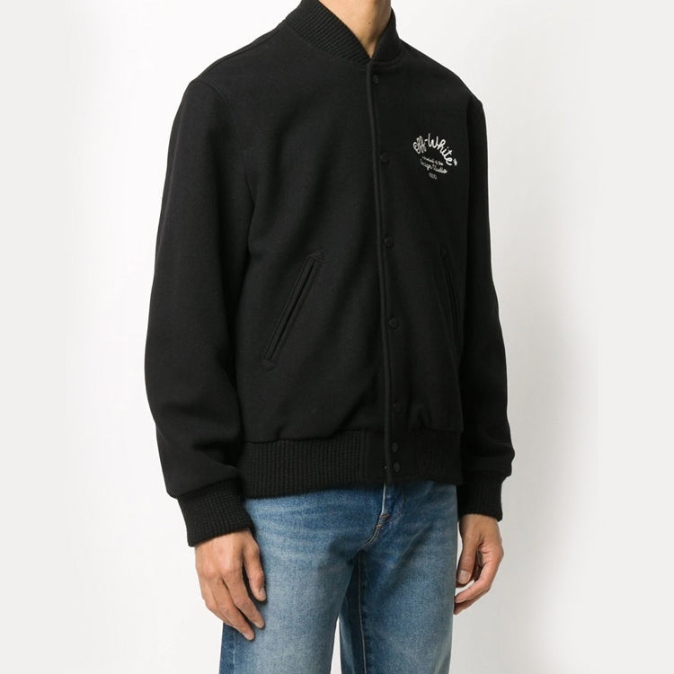 Off-White FW20 Arrows Printing Baseball Jacket Men Black OMEA224E20FAB0011001