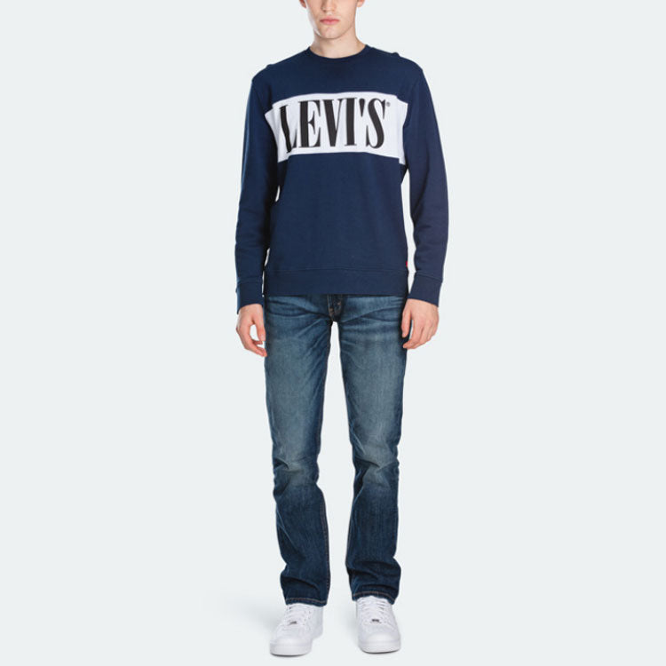 Men's Levis Casual Alphabet Logo Printing Round Neck Navy Blue 85648-0000