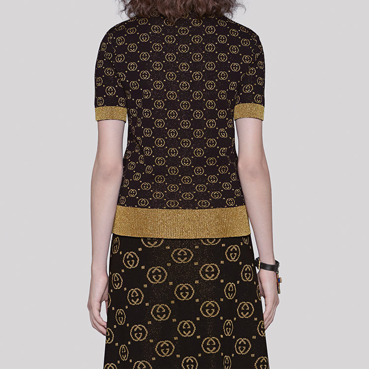(WMNS) Gucci Gg Jacquard Crewneck Wool Knitted Top For Black 554995-XKAHT-1815