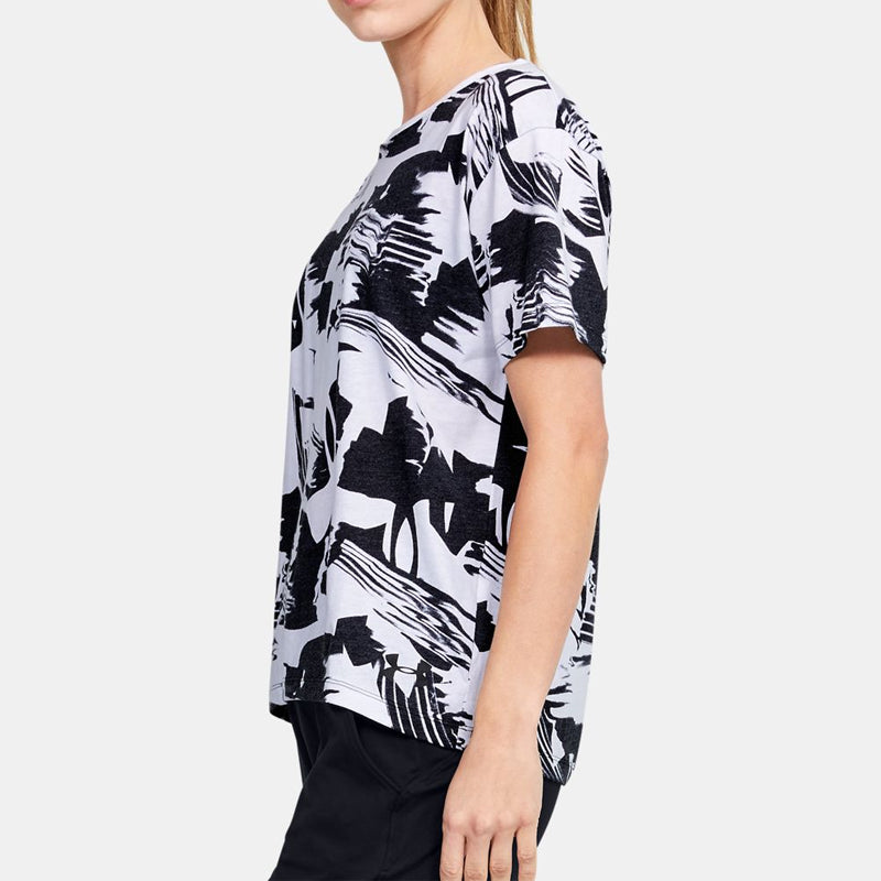 (WMNS) Under Armour Logo Live Training Sports Printing Short Sleeve Black White Printing 1355708-003