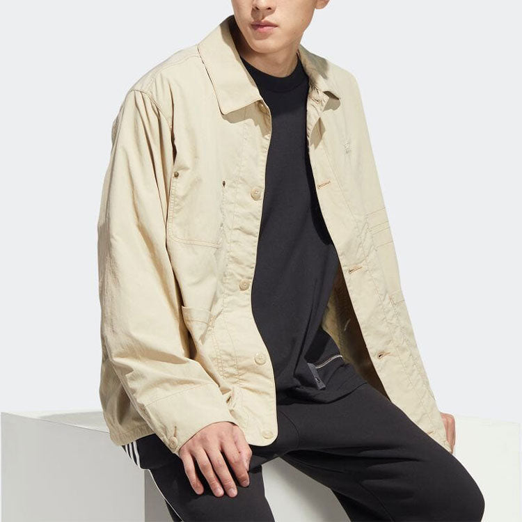 adidas originals Solid Color single breasted Cargo Jacket Khaki HM8015