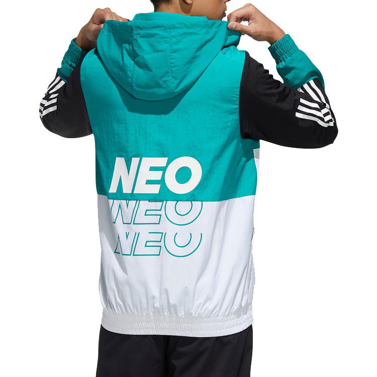 adidas neo M SS WRMLN WB Sports Windbreaker Jacket White Green Colorblock GE5499