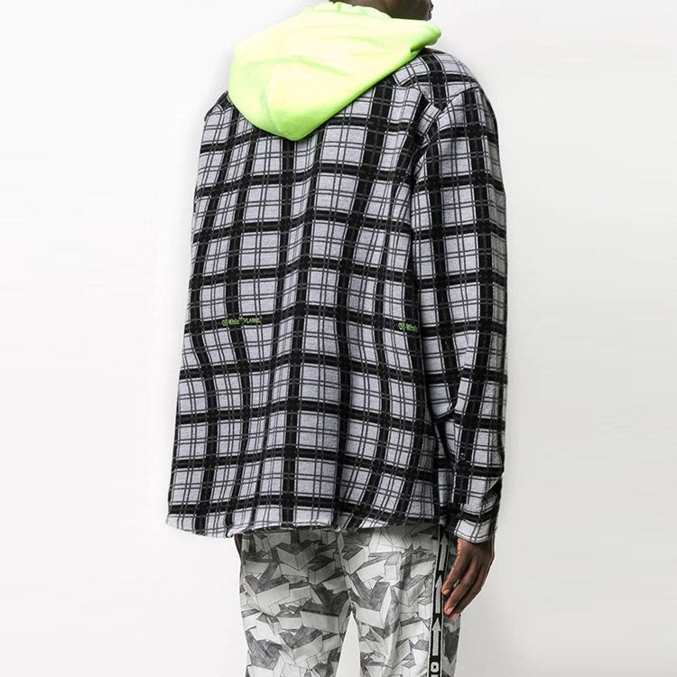 Off-White Plaid hooded Long Sleeves Shirt Loose Fit Black OMGA100R20G530016200FLUO