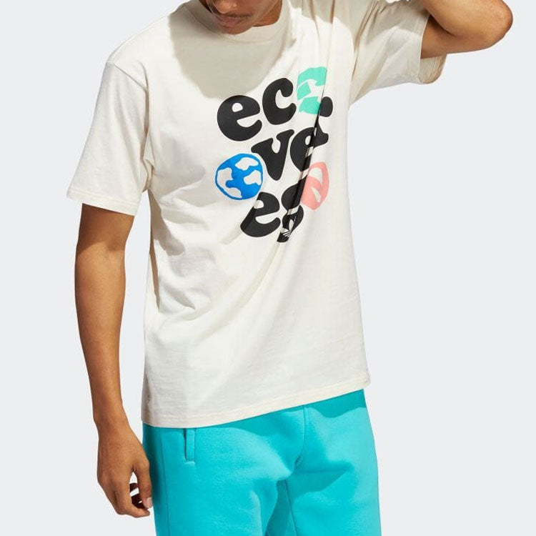 Men's adidas Alphabet Pattern Printing Round Neck Pullover Short Sleeve Japanese Version White T-Shirt HC2139