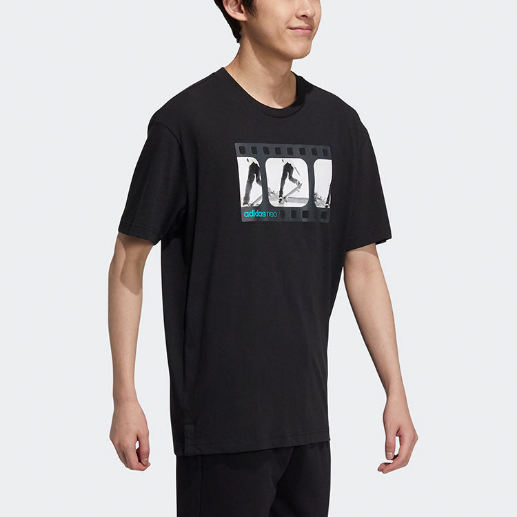 adidas neo M Brlv Tee3 Skateboard Sports Printing Loose Knit Short Sleeve Black H59452