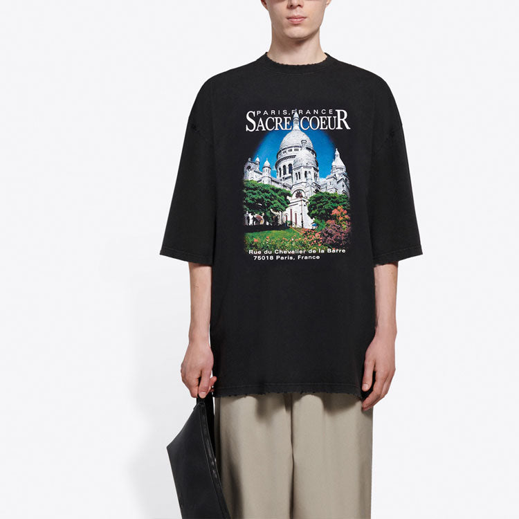 Balenciaga SS21 Retro Plain Weave Large Short Sleeve Unisex Black T-Shirt 641614TJVH61000
