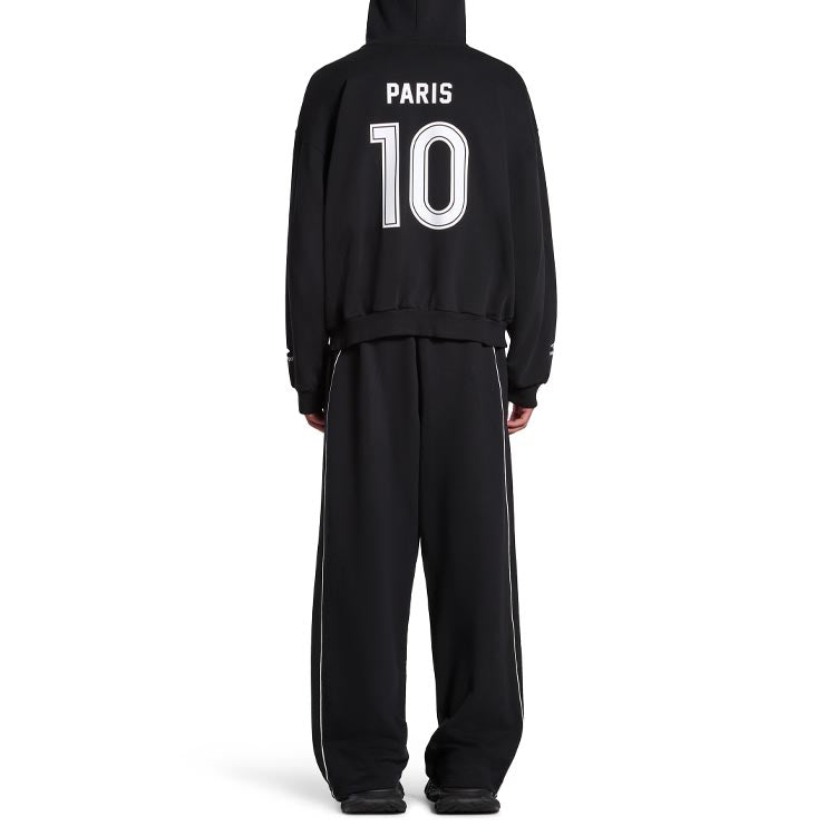 Balenciaga Paris Soccer Zip-up Hoodie Medium Fit 'Black White' 744457TPVS61070