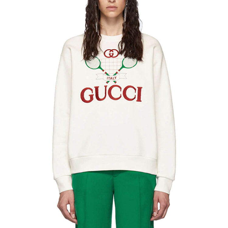 (WMNS) Gucci Cotton Tennis Racket Print Sweatshirt For Ivory 469250-XJBIY-9381
