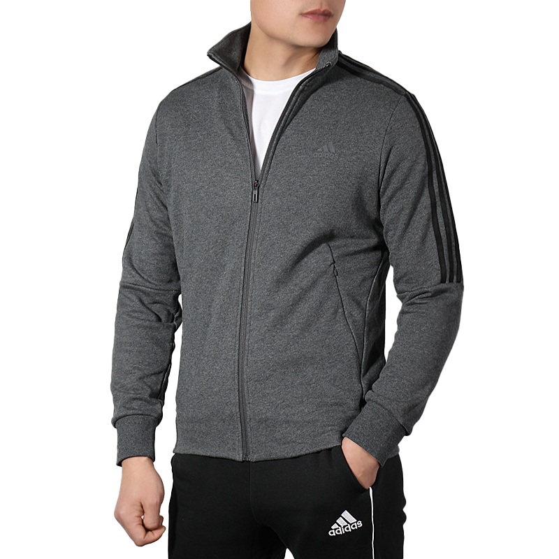 adidas Stripe Printing Knit Sports Jacket Gray DW4599