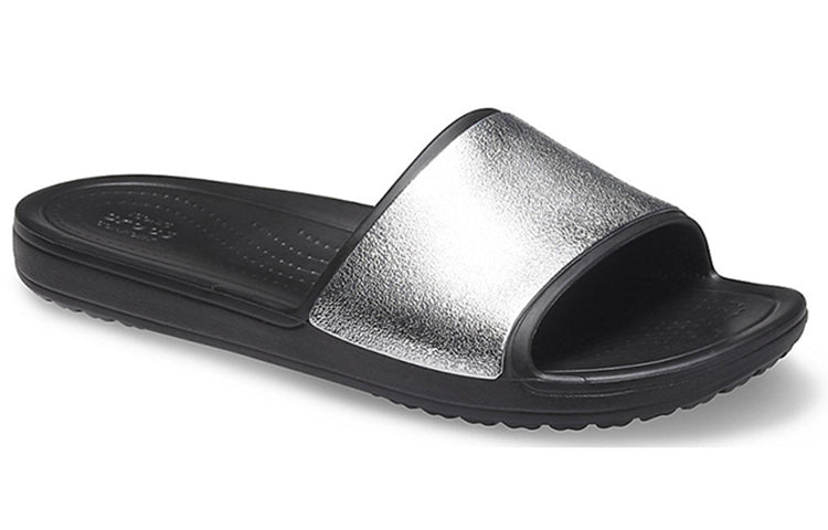 (WMNS) Crocs Sloane Shine Low Slide Flat Casual Black Silver Slippers 'Black Silver' 206921-001