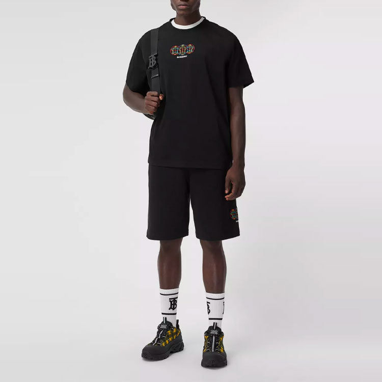 Men's Burberry Embroidered Pattern Loose Short Sleeve Black 80370851