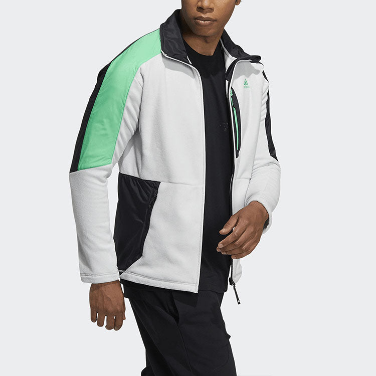 Men's adidas Snw Mid Fleece Logo Printing Contrasting Colors Sports Jacket White H13808