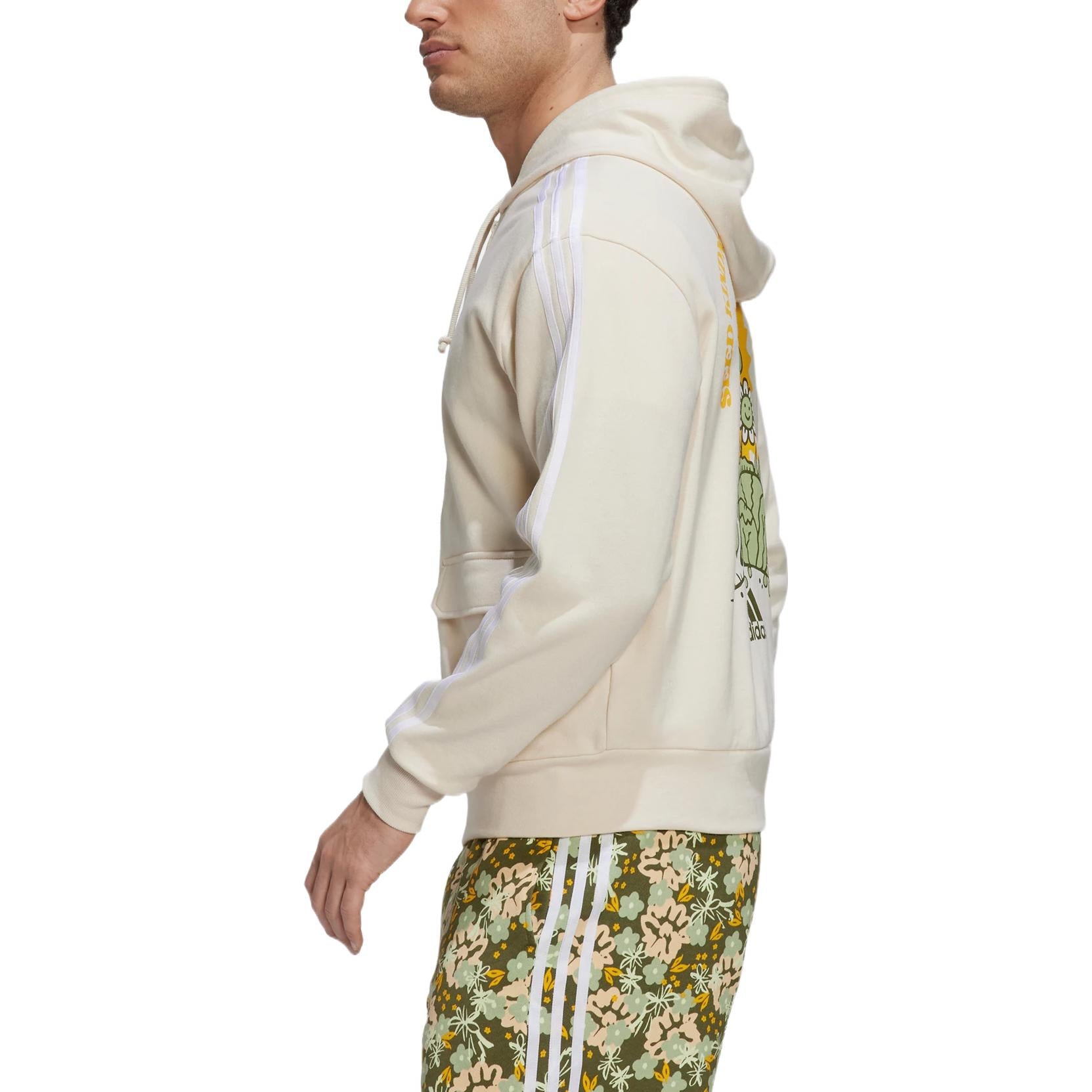 Men's adidas Alphabet Florets Cartoon Funny Printing Sports Hooded Zipper Jacket White HR4314