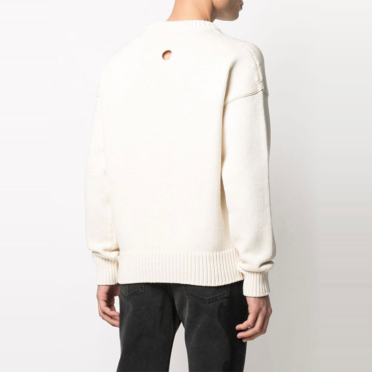 Off-White SS21 Pattern Round Neck Knit White OMHE066R21KNI0016110