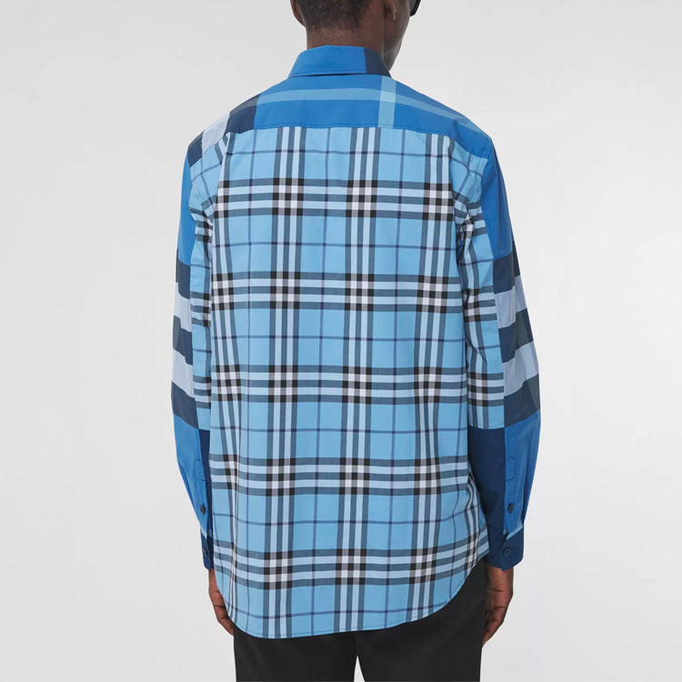 Burberry SS21 Check Long Sleeve Shirt Male Blue 80386551