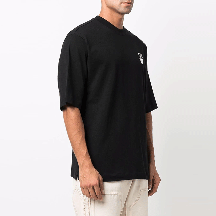 Men's Off-White FW21 Logo Round Neck Short Sleeve Loose Fit Black T-Shirt OMAA119F21JER0081001