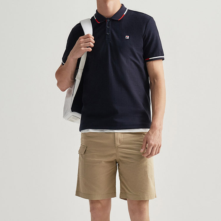 FILA Contrasting Colors Stripe Short Sleeve Polo Shirt Blue F11M031114F-NV