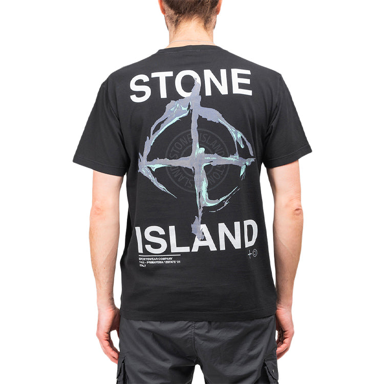 Men's STONE ISLAND SS21 Printing Round Neck Short Sleeve Black 74152NS85-V0029