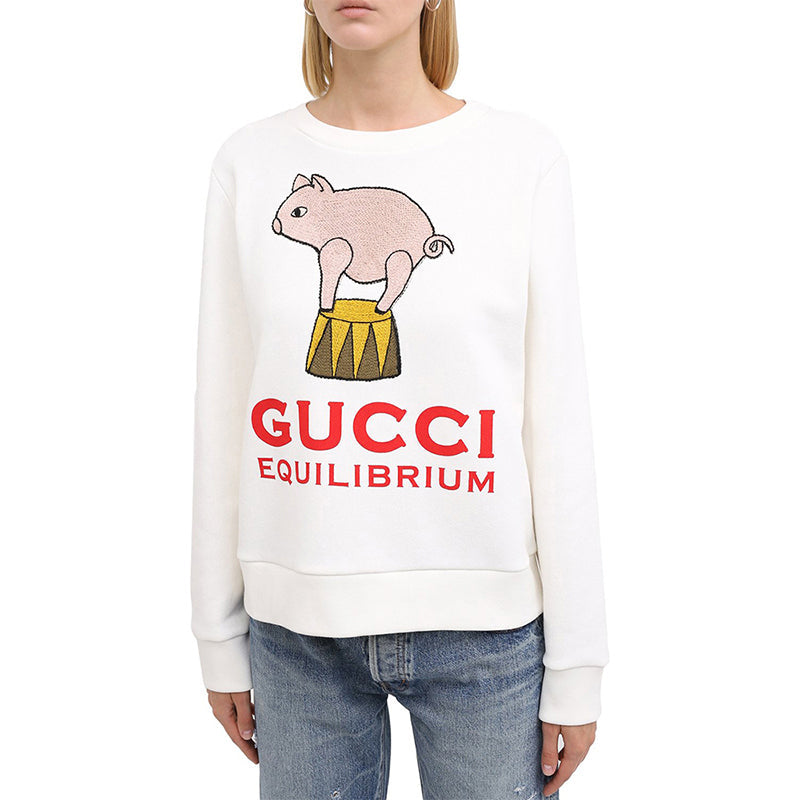 (WMNS) Gucci SS21 Piggy Cartoon Printing Pattern Pure Cotton Round Neck White Hoodie 623450-XJCRW-9095