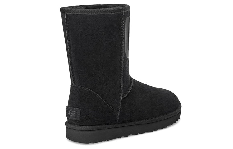 (WMNS) UGG Classic Short UGG Rubber Logo Snow Boots Black 1108230-BLK