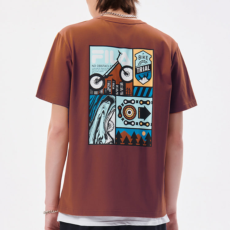 Men's FILA FUSION cycling Illustration Pattern Printing Knit Short Sleeve T11M133104F-DR