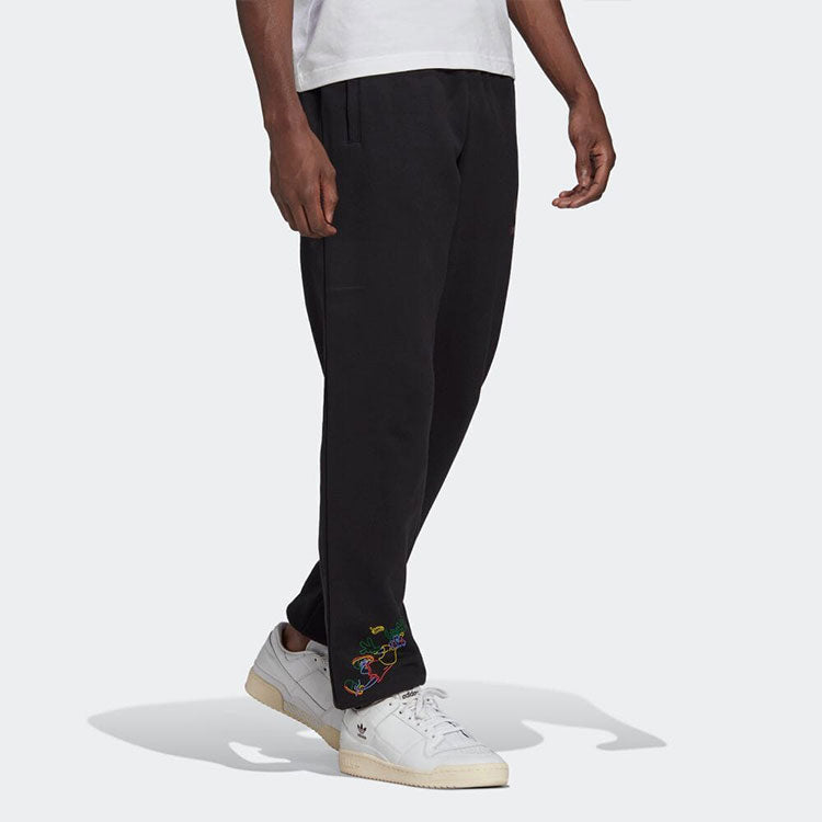 Men's adidas originals x Disney Crossover Solid Color Logo Casual Bundle Feet Sports Pants/Trousers/Joggers Black HF4926