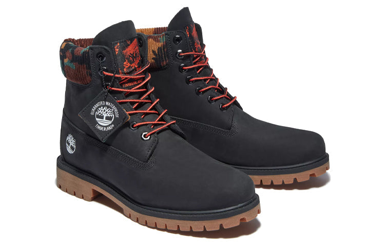 Timberland 6 Inch Premium Boot 'Black Nubuck with Camouflage Collar' A2KC3001