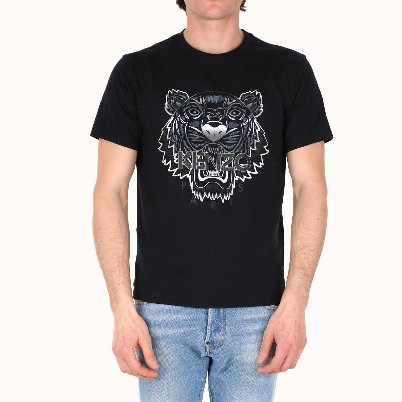 Men's KENZO SS21 Alphabet Tiger Head Printing Pattern Round Neck Short Sleeve Black FB55TS0264YG-99
