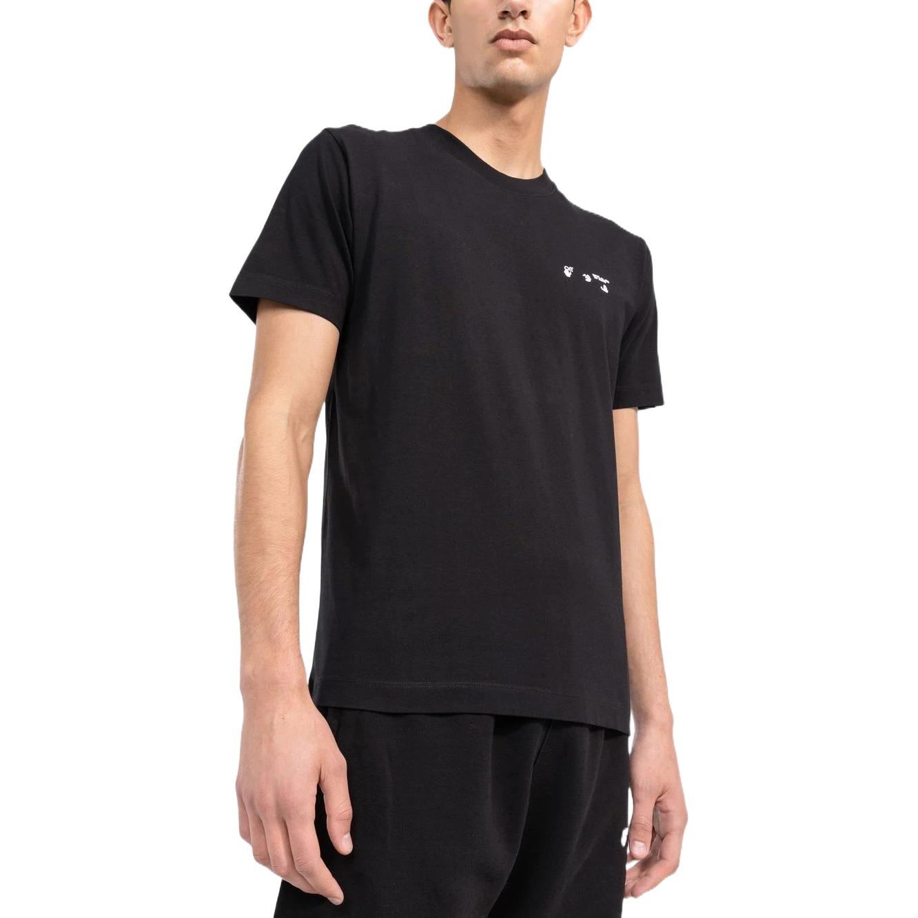 Men's Off-White Solid Color Round Neck Short Sleeve Black T-Shirt OMAA027C99JER0131001