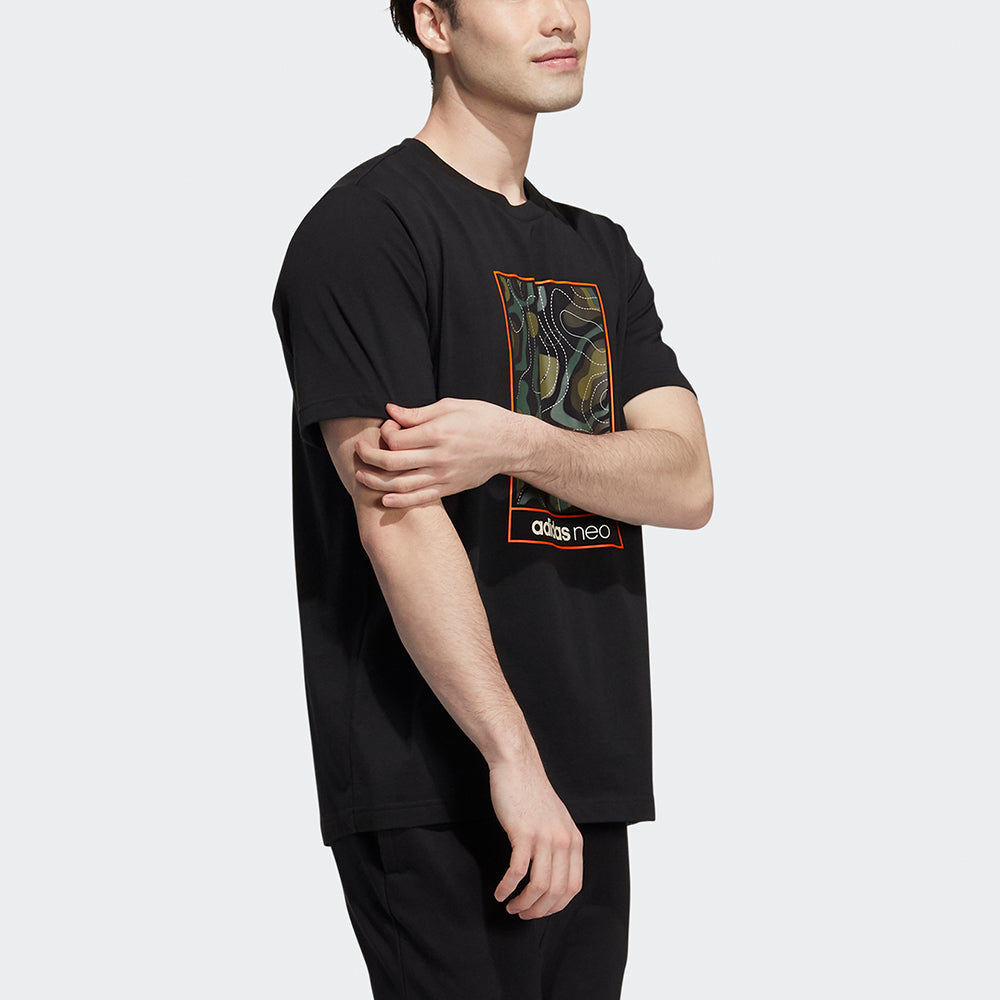 adidas neo M Cg T2 Camouflage Pattern Printing Sports Short Sleeve Black HE7946