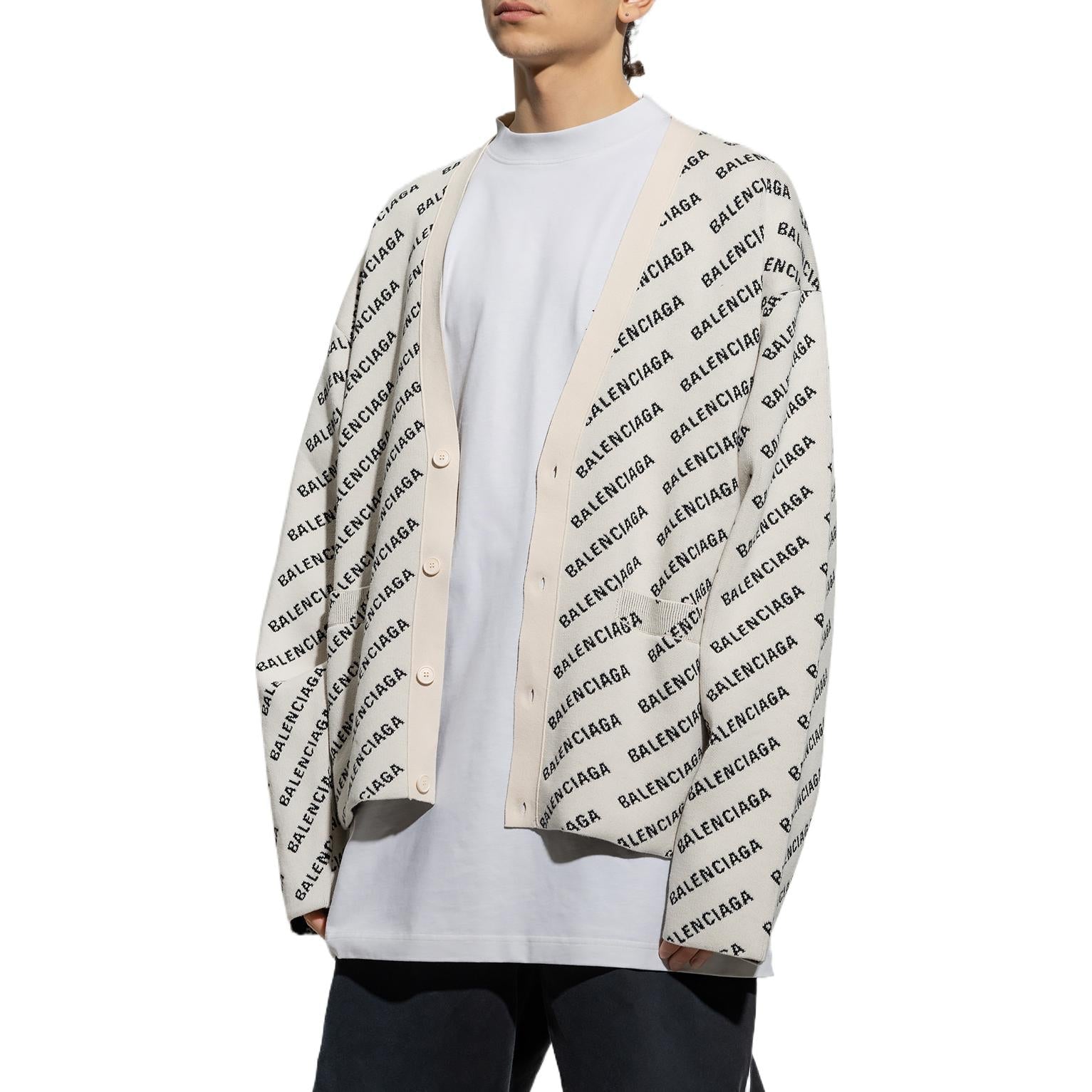 Balenciaga All Over Logo Cardigan 'Chalky White Black' 736248T32339054