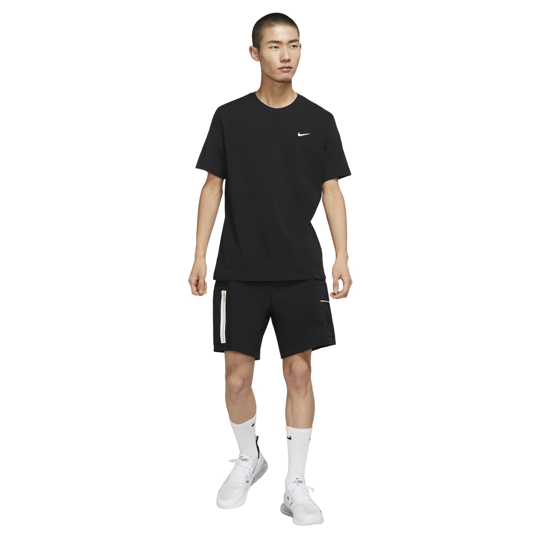Nike Sportswear Solid Color Embroidered Logo Micro Mark Round Neck Casual Short Sleeve Black BV0508-010