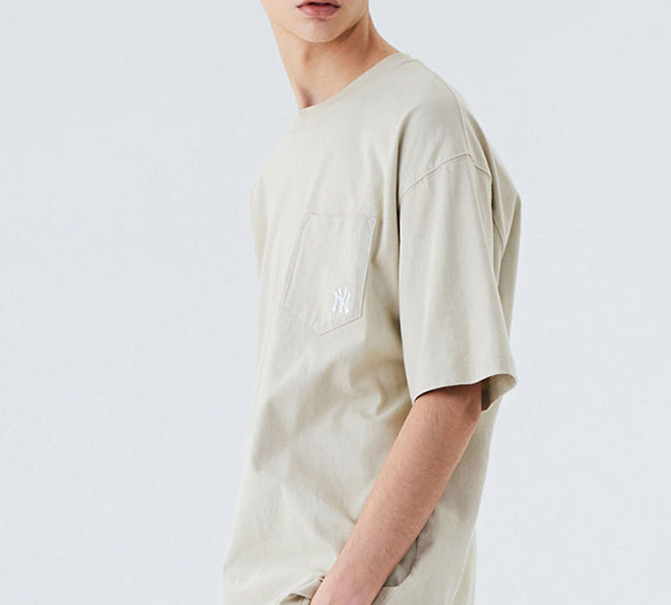 MLB Unisex New York Yankees Embroidery Round-neck Short Sleeve Beige 31TS11031-50B