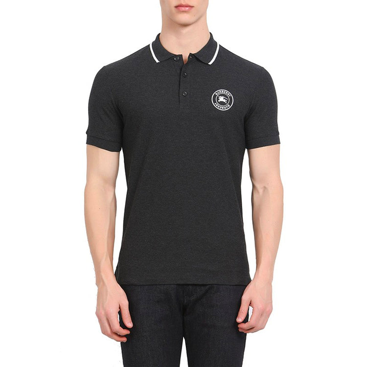 Men's Burberry Embroidered Logo Short Sleeve Polo Shirt Black 80078501